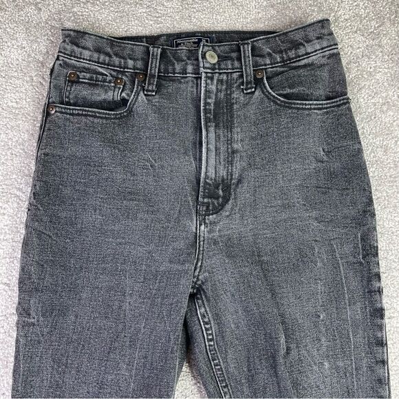 Abercrombie & Fitch Mom Jeans Women's 26 Black Wash Tapered High Rise Denim - Picture 3 of 12